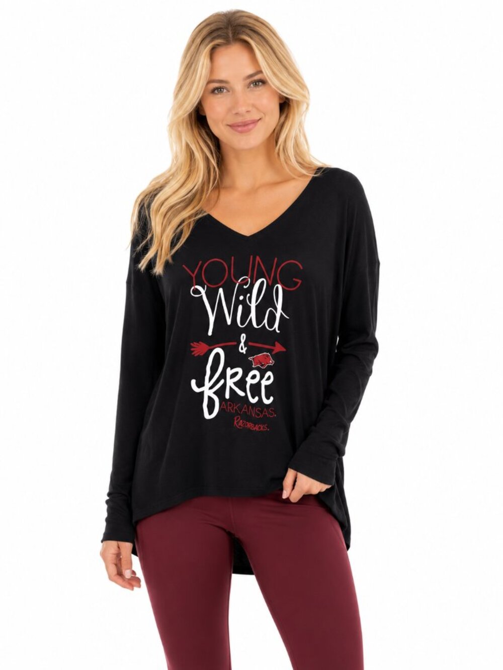 Arkansas Razorbacks Womens Top Size Medium Young Wild Free Stretchy Lightweight